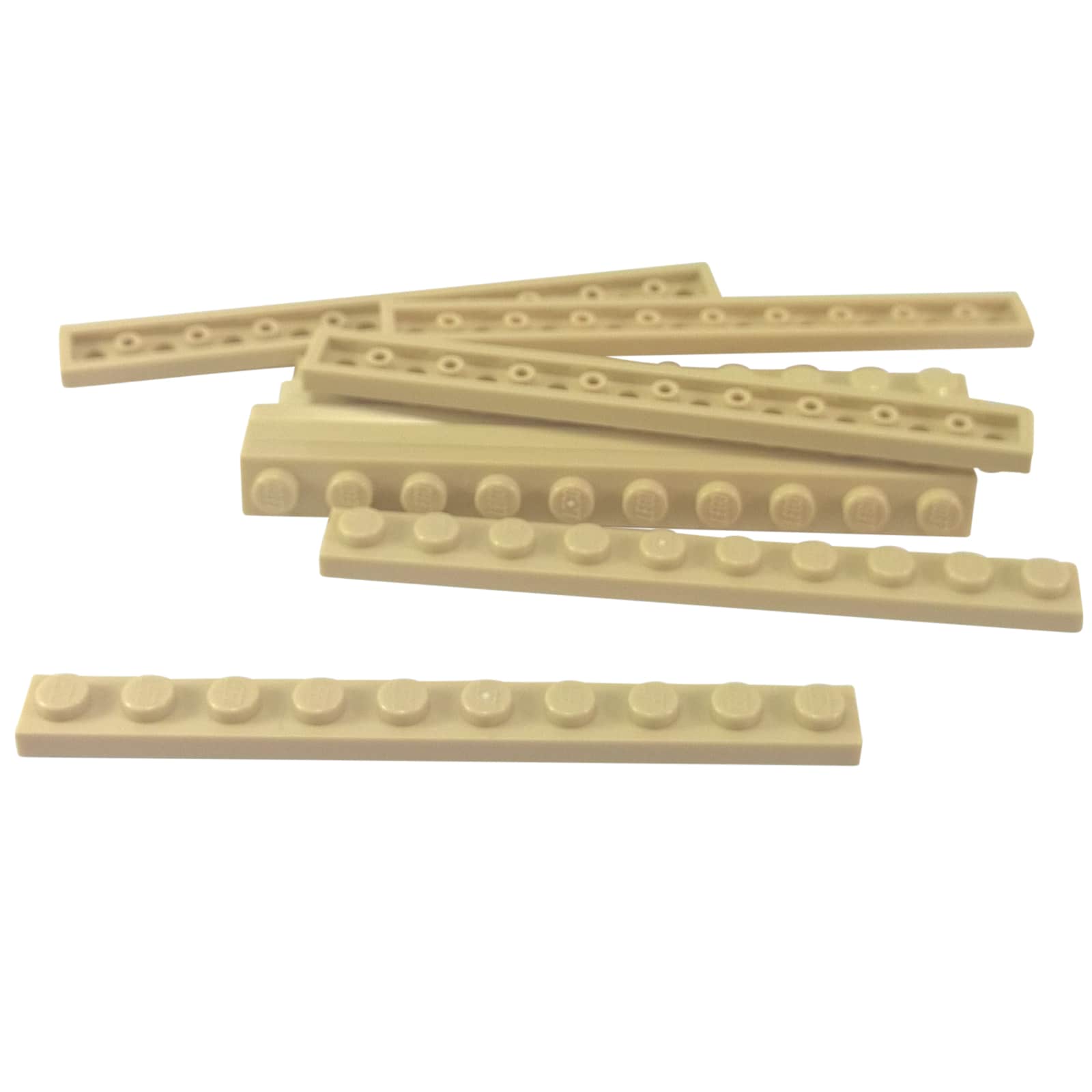 LEGO® plate 1x10 flat building piece 4477 used for narrow structural support and detailing, tan
