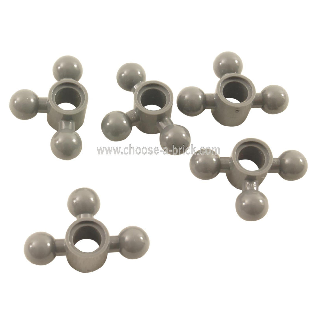 Five grey LEGO Technic 15460 steering arms with 3 tow balls.