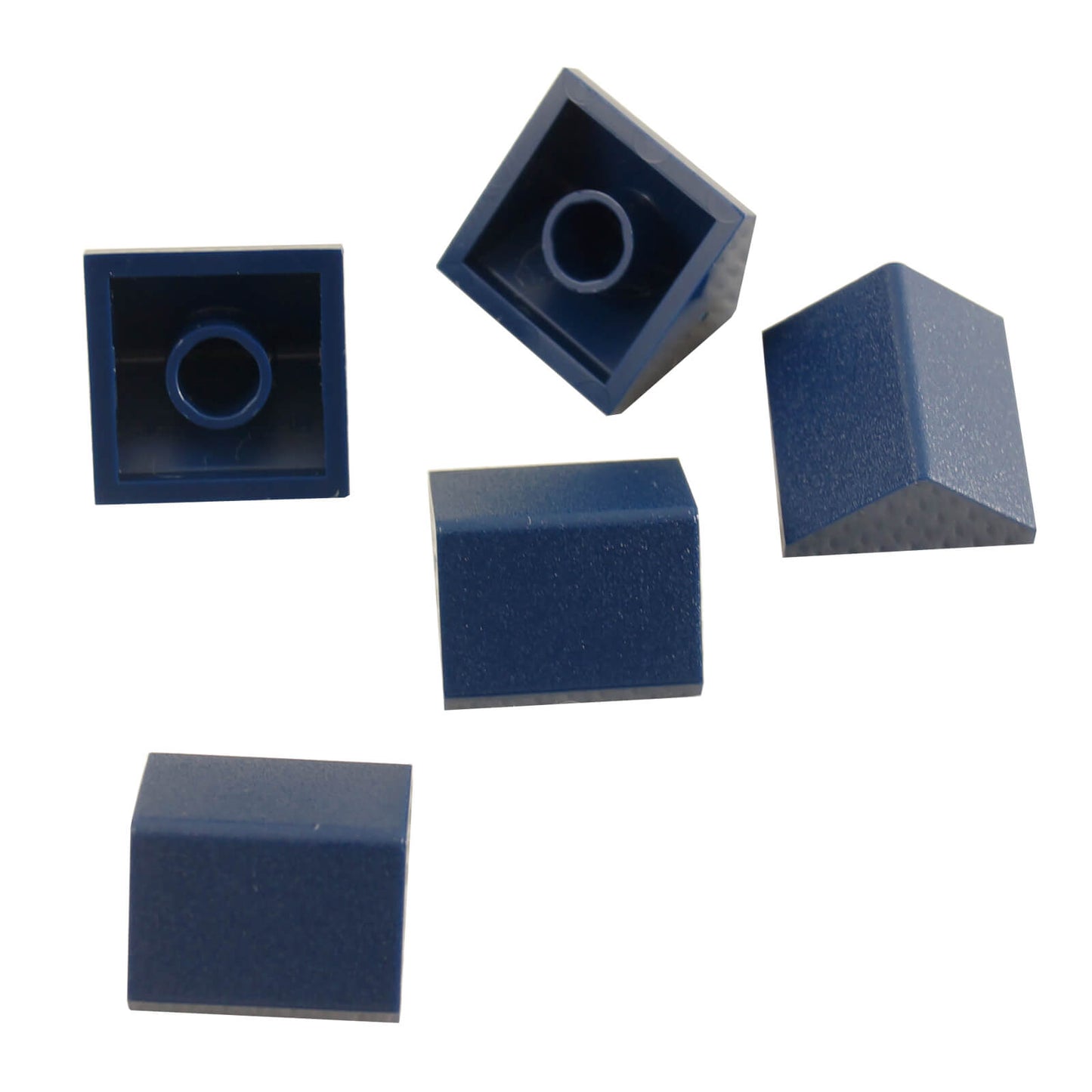Dark blue 45 degree 2x2 double slope brick, part 3043, with smooth angled surfaces