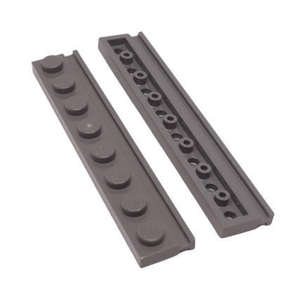 LEGO® modified plate 4510 1 x 8 with door rail and underside tube connections dark gray