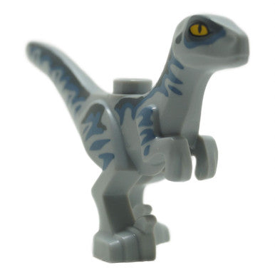 LEGO Baby Velociraptor, dark bluish gray and sand blue markings, side view