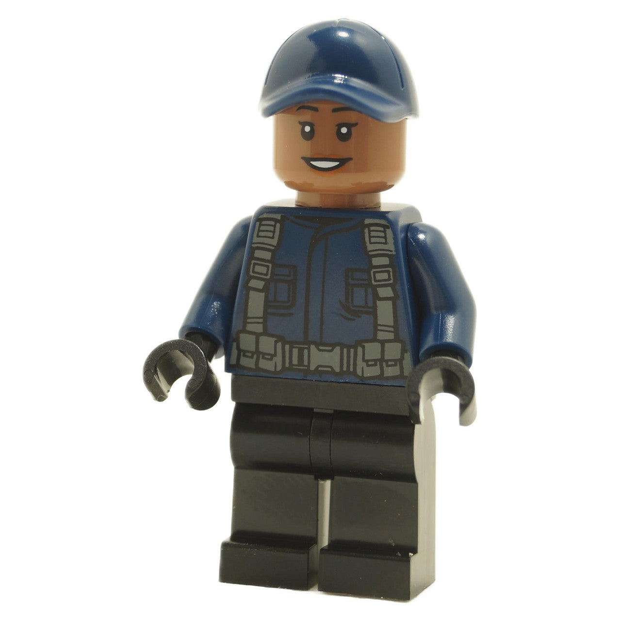 LEGO Minihahmo ACU Guard / Driver - Nainen, Dark Blue Hattu, Musta Jalakset, Hymy - Ensimmäinen Näkymä.