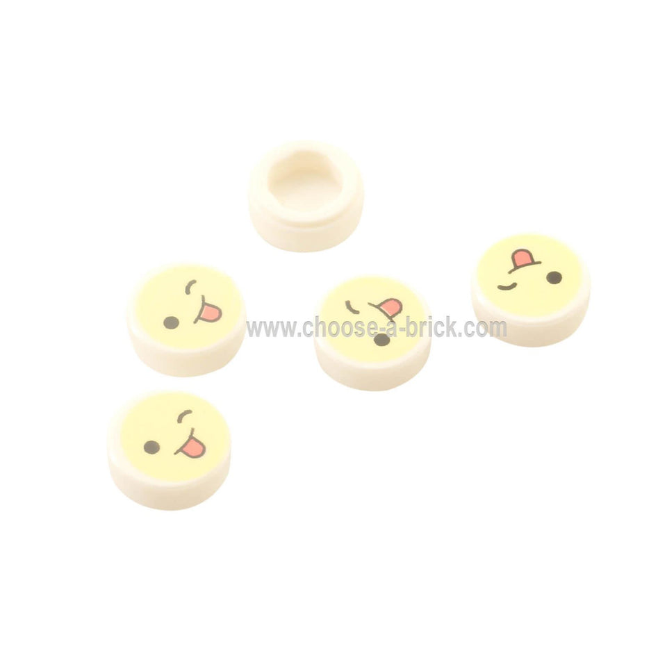 Alb Placă, Rotundă 1 x 1 cu Emoji, Galben deschis strălucitor Față, Clic, și Limbă Iesind