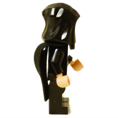 Side view of LEGO Darth Rey minifigure with black cape and hood, from Star Wars set 75389