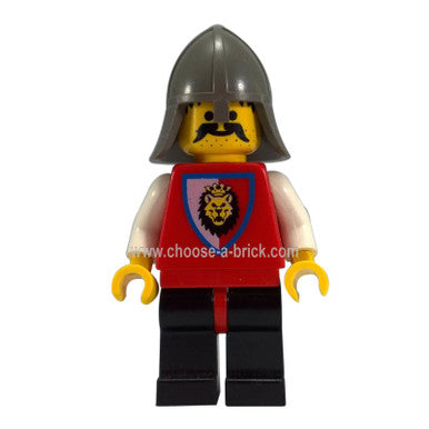 LEGO Royal Guard cas066 minifigure with red lion crest and grey helmet.