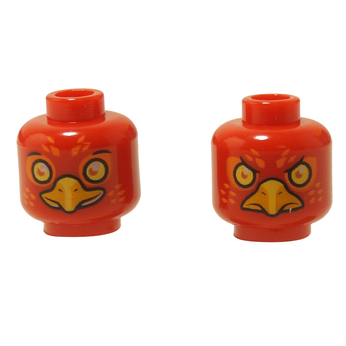 Minifigure, Head Dual Sided Alien Chima Phoenix Orange Eye Circles and Feathers, Yellow Eyes, Beak, Surprised / Stern Pattern (Flinx)