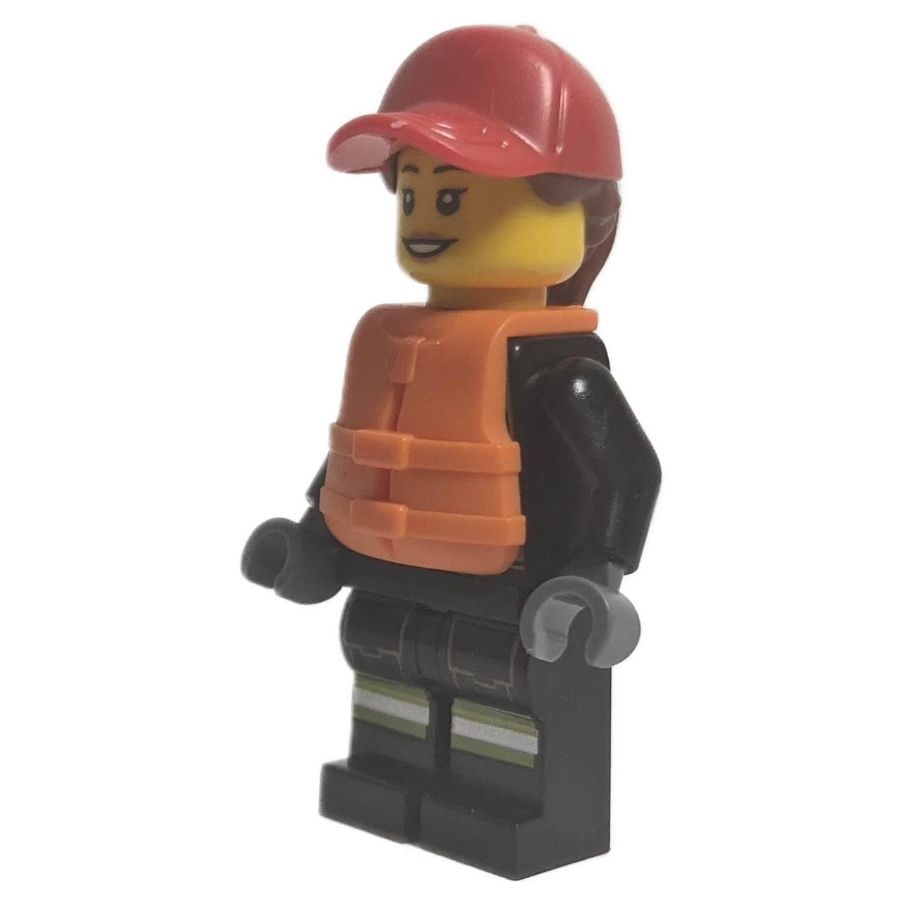 Female firefighter with orange life jacket