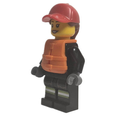Female firefighter with orange life jacket