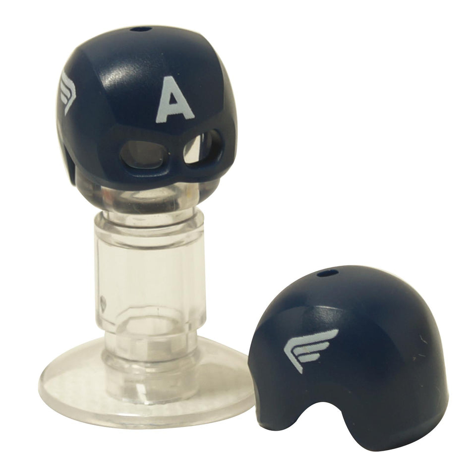 Captain America helmet dark blue headgear with white A and wing print
