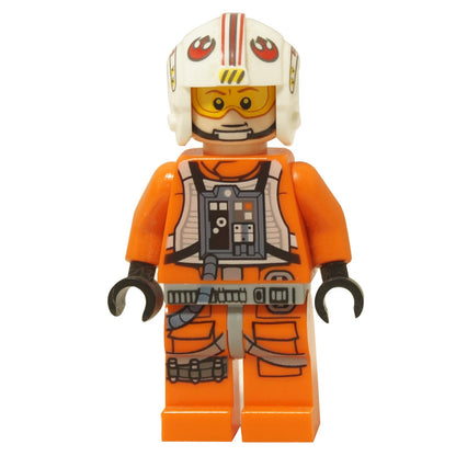 LEGO® Minifigure di Star Wars Luke Skywalker sw0991 in uniforme da pilota ribelle con gambe stampate, tuta arancione e casco con visiera mobile.