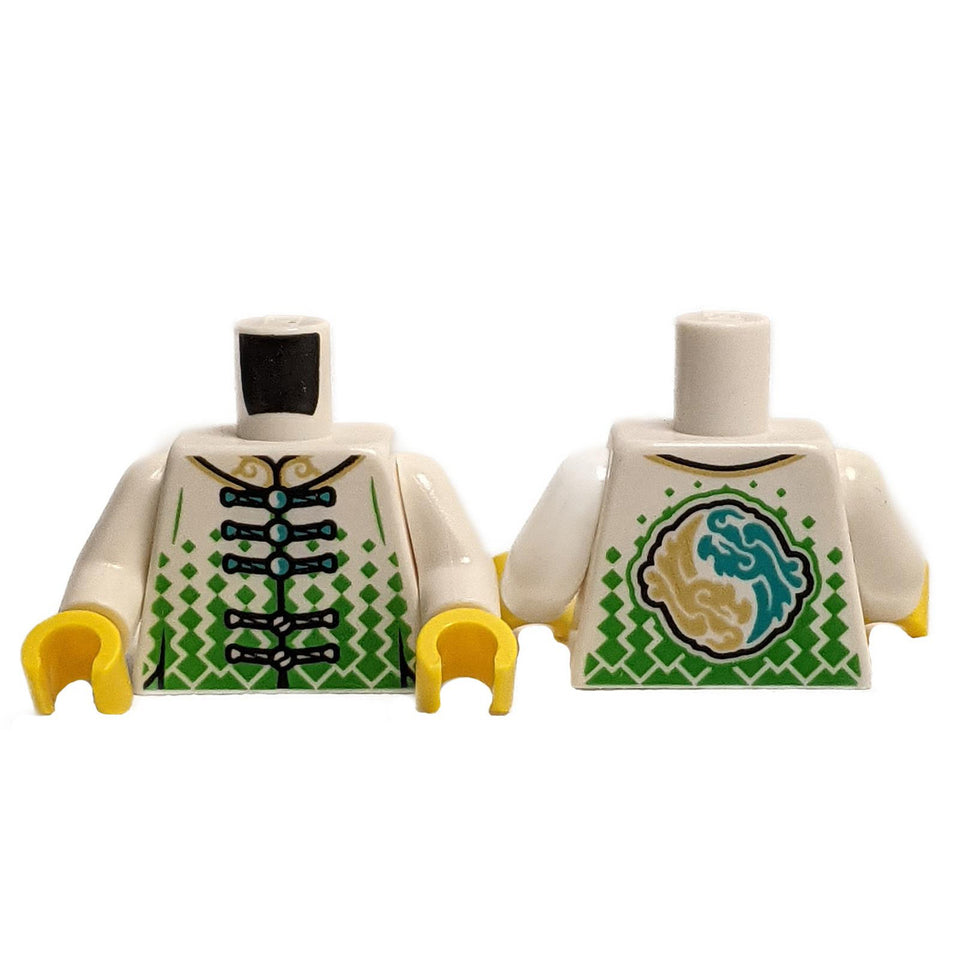 Torso con túnica, lazos turquesas y logotipo de dragón Yin Yang 