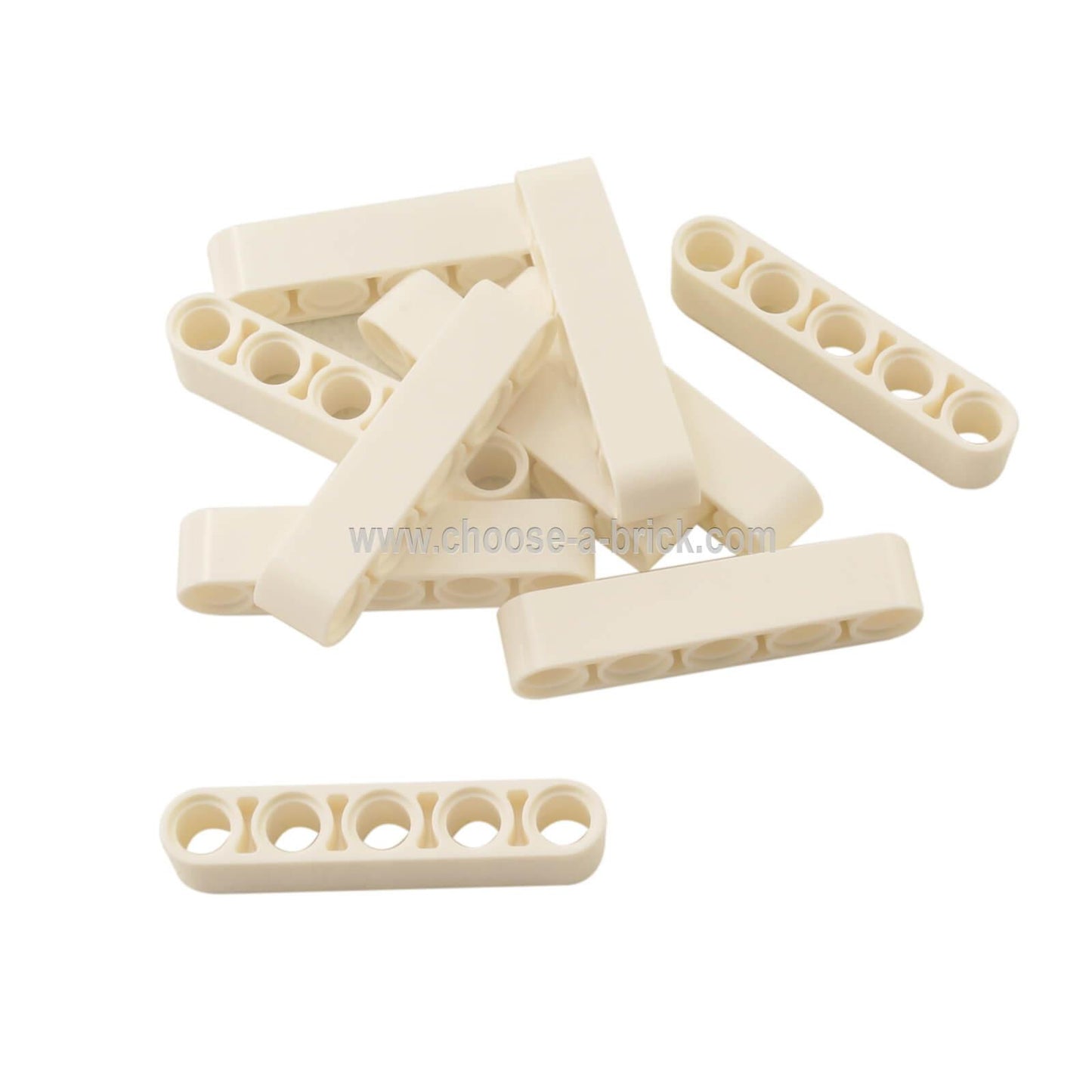 Blanco Piezas de LEGO Technic 1x5 Thick Liftarm (32316) dispuestas de manera suelta.