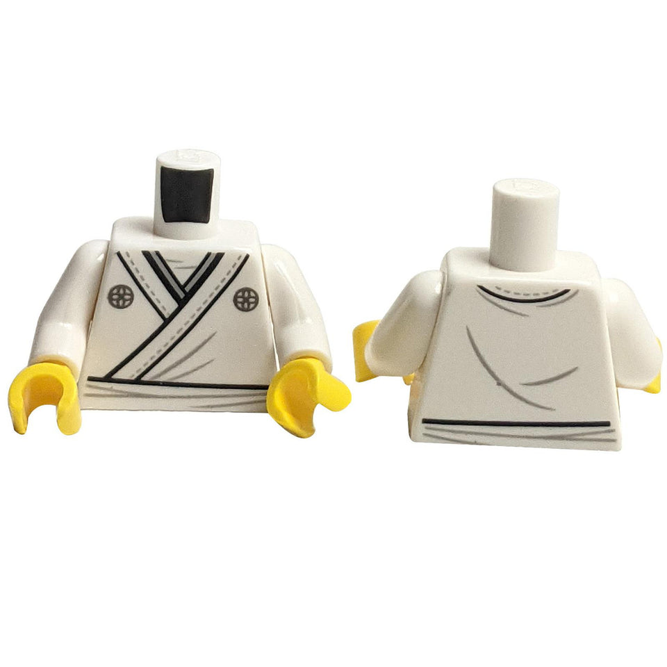 Túnica de torso, símbolos de círculos gris azulado claro y patrón de costura en el dobladillo / brazos blancos / manos amarillas 