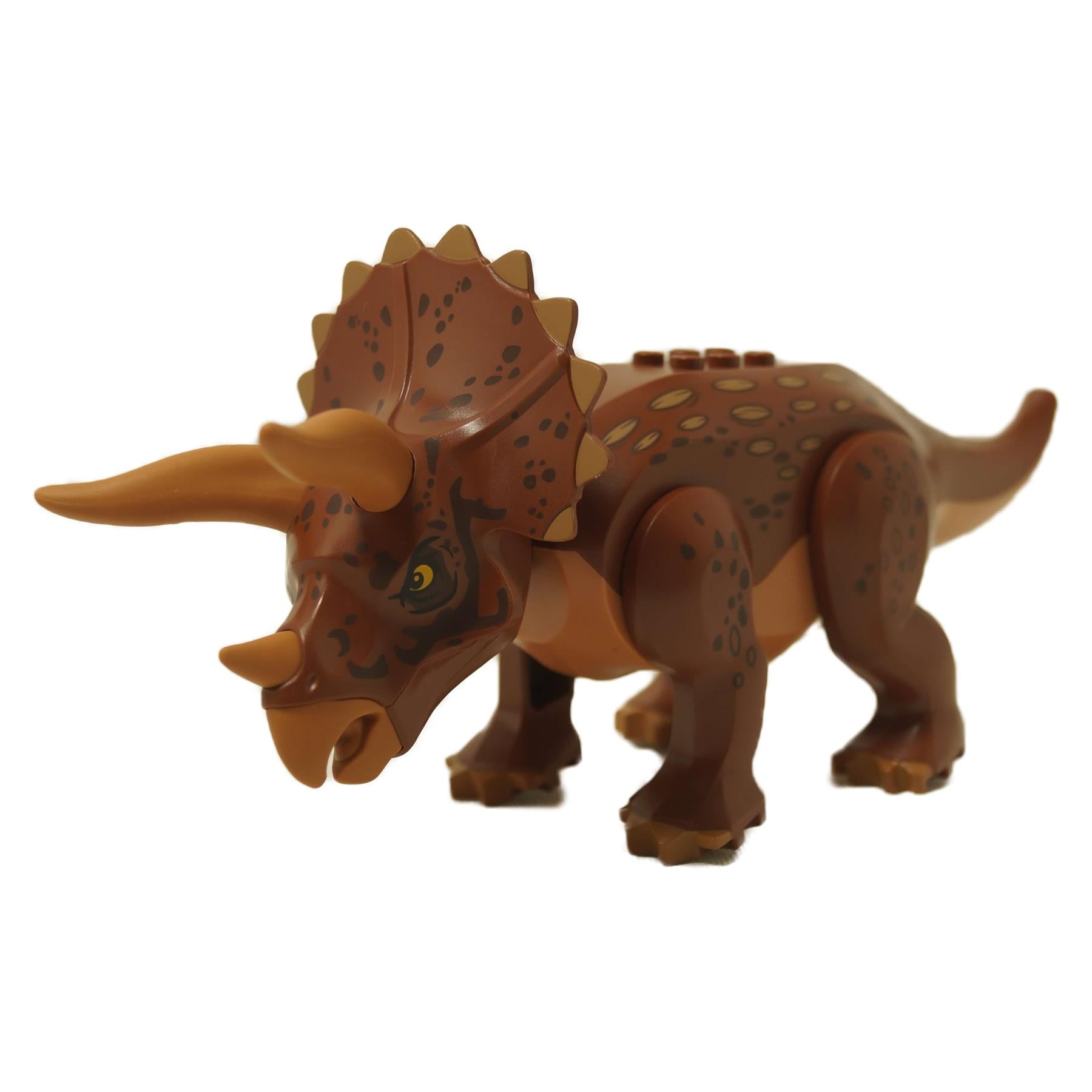 LEGO® Triceratops dinosaur with Medium Nougat, Reddish Brown, and Dark Brown markings from set 76959