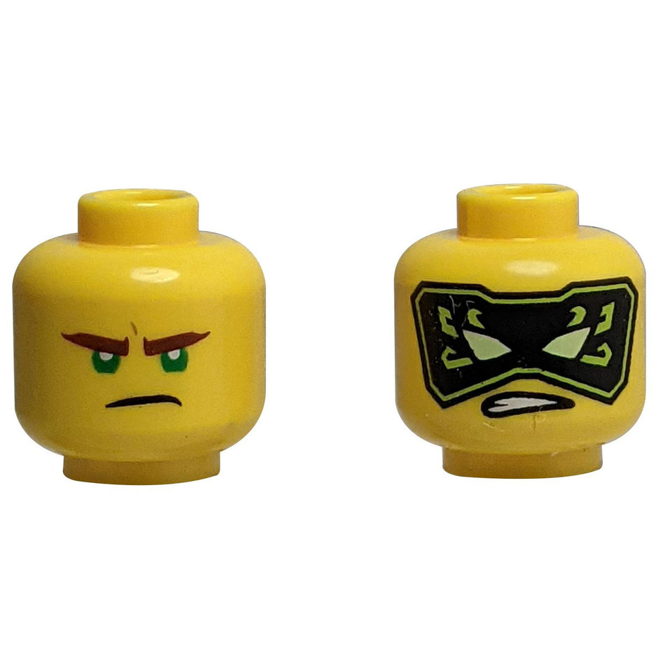 Minifigura Cabeça Dupla Face com Máscara e Padrão de Cara Zangada 