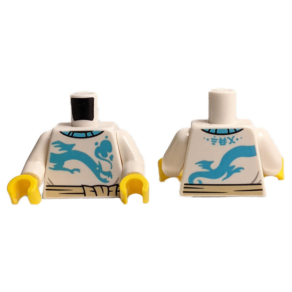 Torso con patrón de dragón blanco y azul 