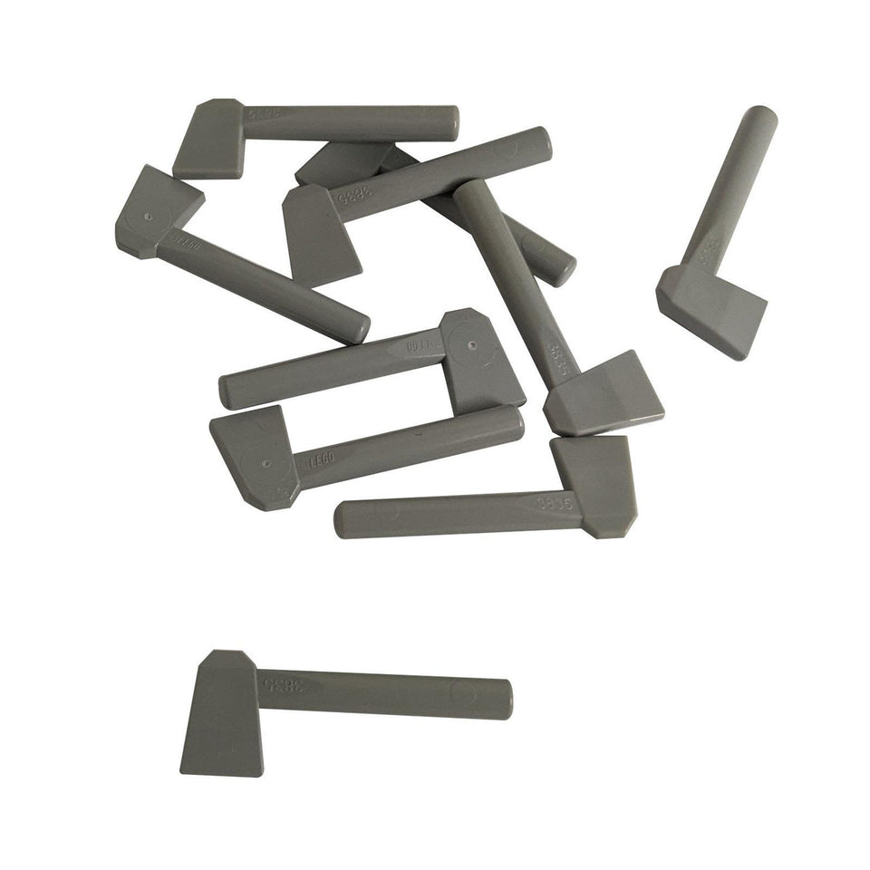 Multiple grey LEGO Utensil Axe 3835 pieces on a white background.