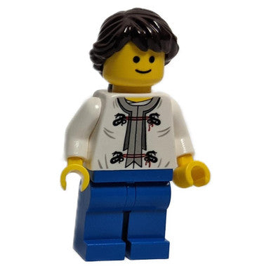 LEGO Female Artist minifigure, front view, white torso and blue legs