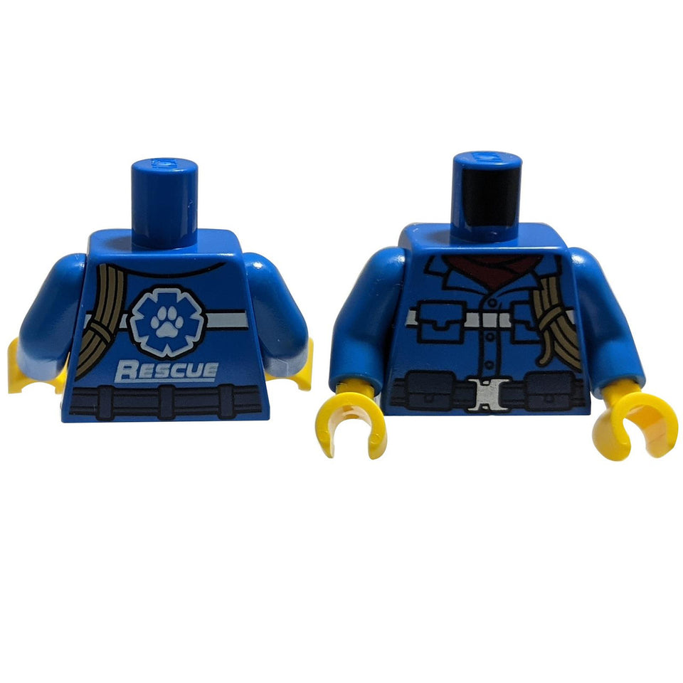 LEGO Rescue minifigure torso, blue, front and back views