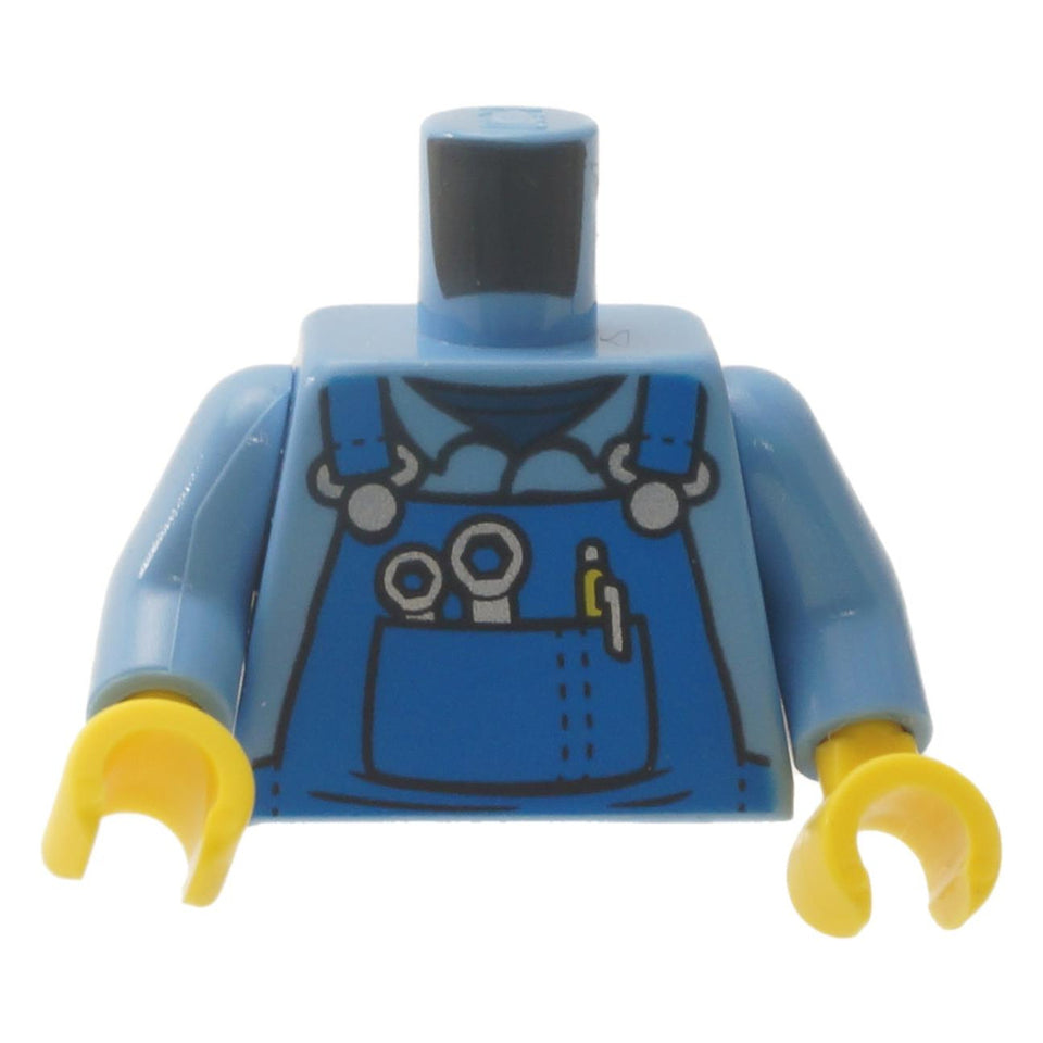 Torso de overoles con llaves y sujetadores plateados y 