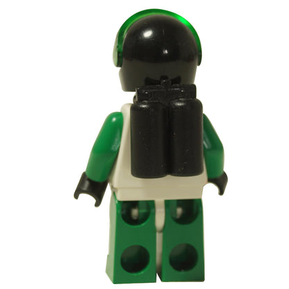 LEGO® Space Police II Officer minifigure (sp037) back view with black twin air tanks and green legs.