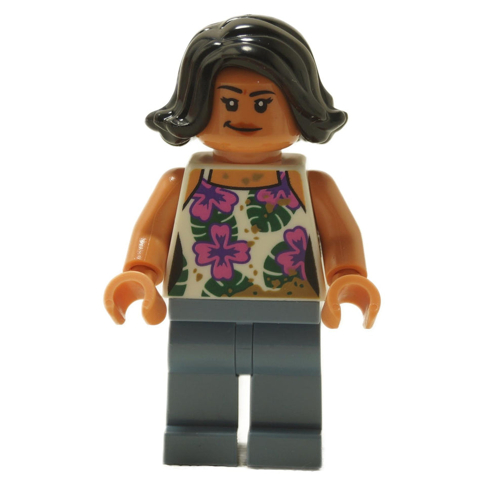 Sammy minifigure wearing a white printed top and sand blue legs, casual character-style LEGO® figure