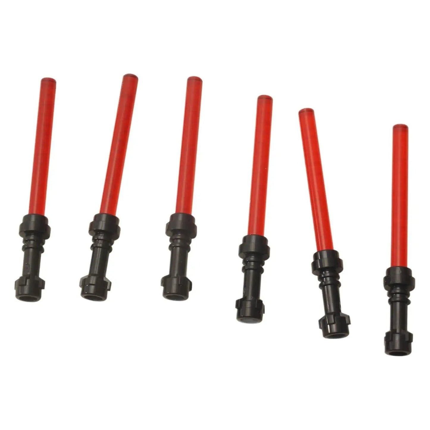 Conjunto de seis sables de luz de minifigura con empuñaduras rectas negras y hojas de barra de 4L en rojo transparente