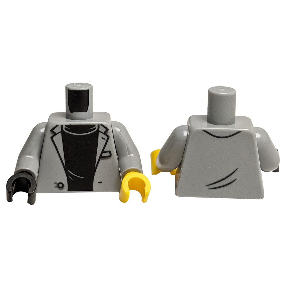 Torso con chaqueta gris y patrón de camisa negra 
