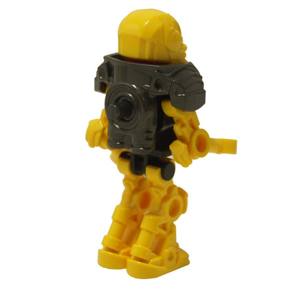 LEGO® Hero Factory Mini – Evo (hf017) rear view, featuring dark armor plating and connection port detail on the back. Displayed on a white background.  