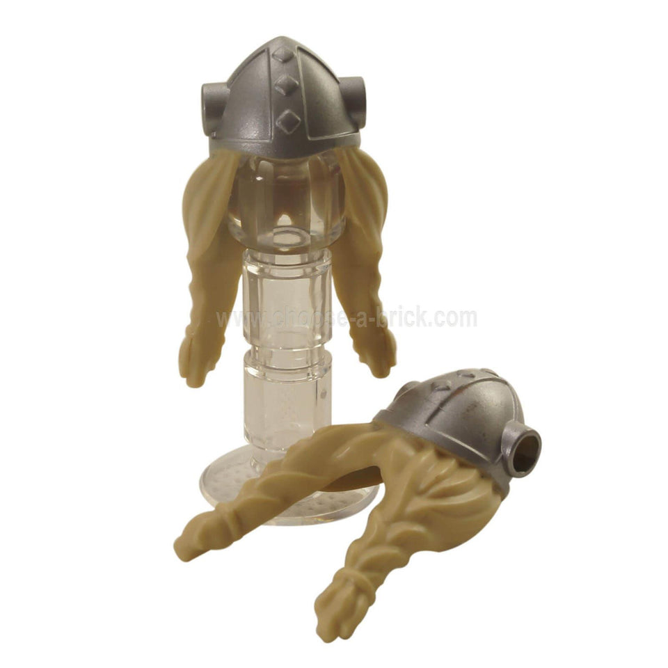 Minifigura, Capelli lunghi con Argento Metallico elmo vichingo con motivo a fori laterali