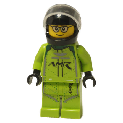 LEGO® Aston Martin Vantage GT3 driver minifigure wearing a racing suit, part sc099.