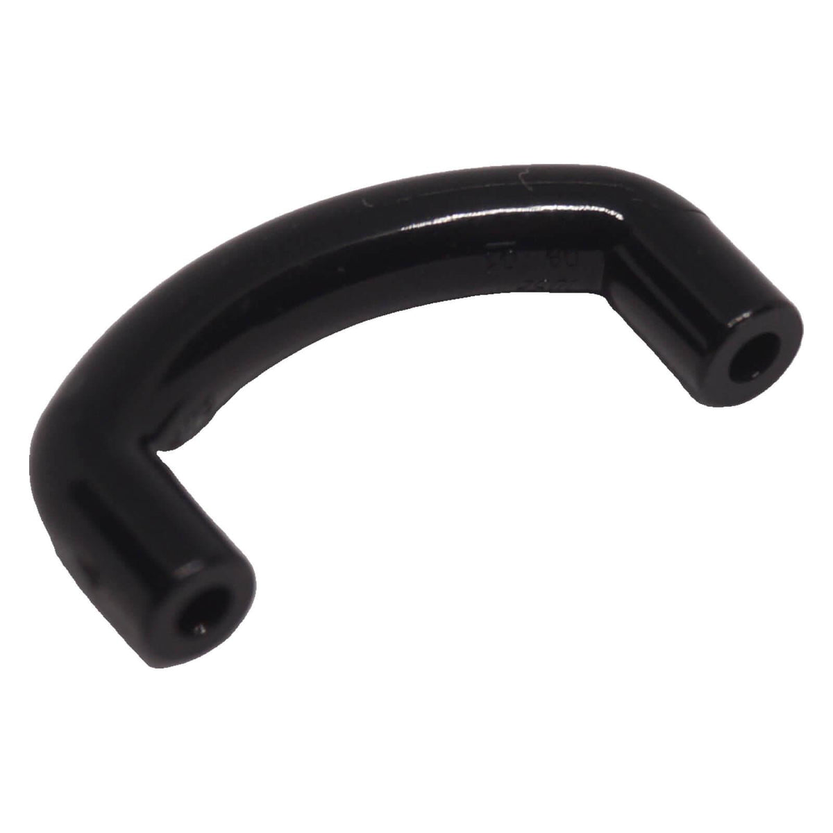 Black LEGO 7052 curved bar with angled 1L ends, angled view