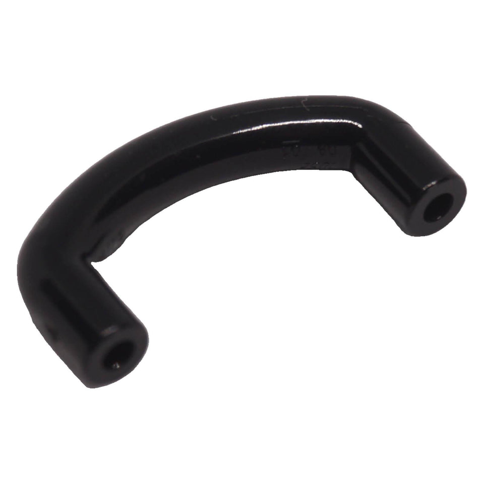 Black LEGO 7052 curved bar with angled 1L ends, angled view