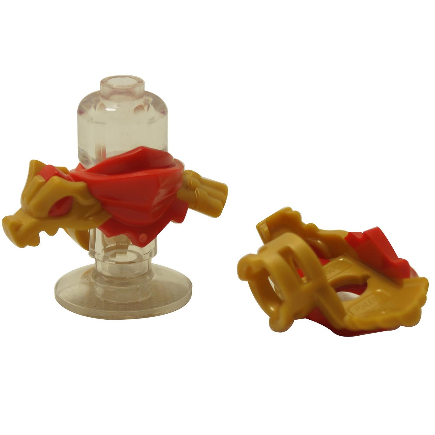 LEGO minifigure armor part 7104pb01 with scarf, shoulder pads, dragon head detail and rear scabbard red