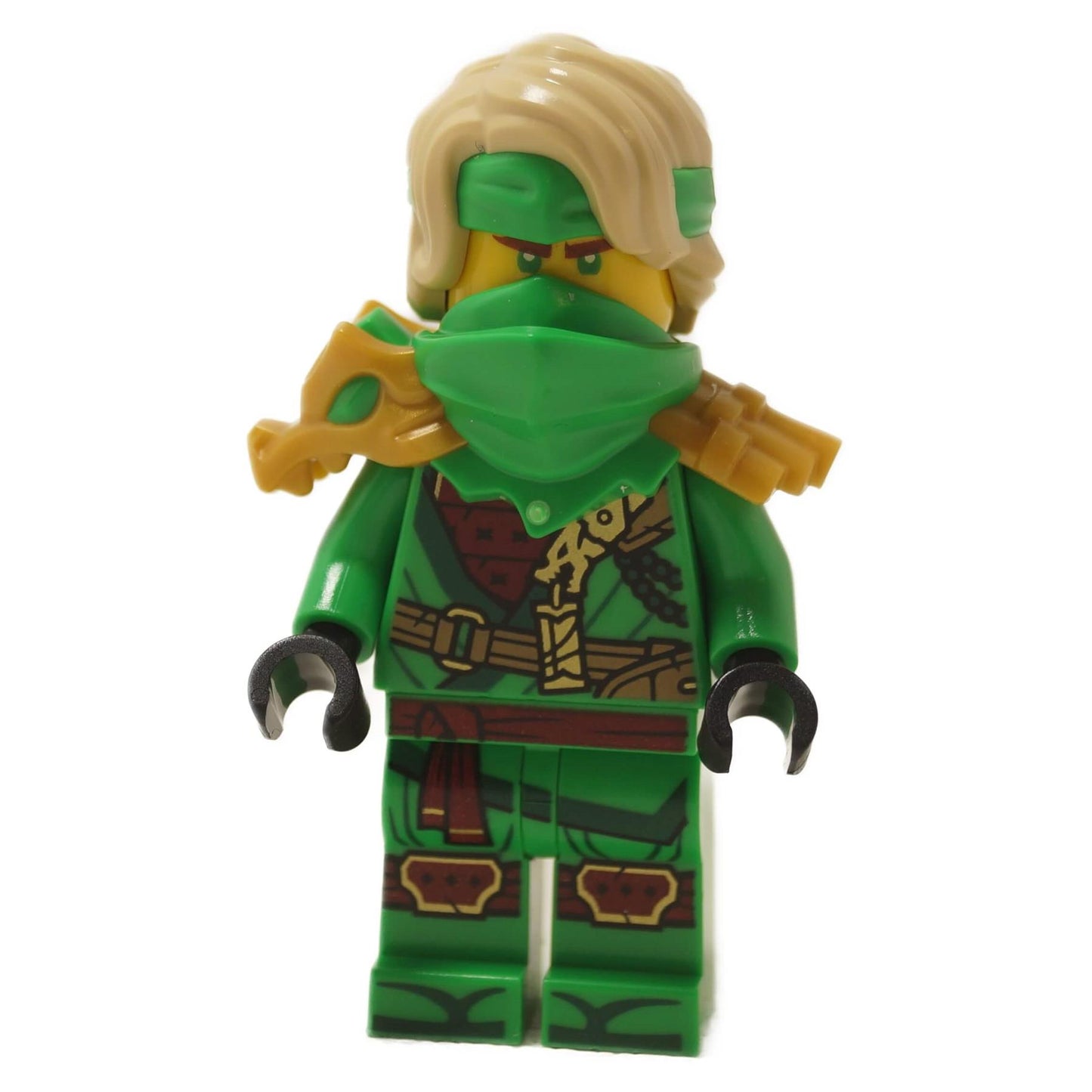 LEGO® Minifigura de Lloyd Cazador Fantasma de NINJAGO® con traje de ninja verde, armadura dorada en los hombros y cabello y máscara moldeados en dos colores del set 71842 Rontu el Dragón Maestro
