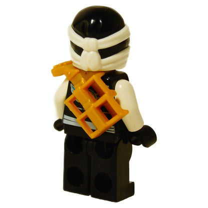 LEGO® NINJAGO Zane minihahmo Skyboundista, musta ninjapuku sinisillä yksityiskohdilla ja pääsidontanauhalla takaprofiilinäkymä