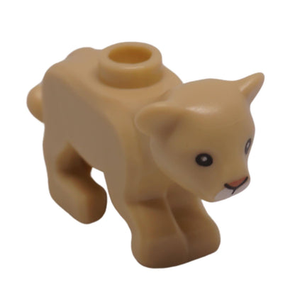 Large baby cat cub figure nougat color with black eyes and white muzzle front view
