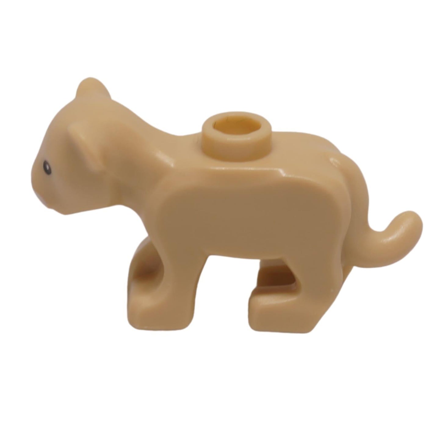 Large baby cat cub figure nougat color side view with tail and white muzzle

