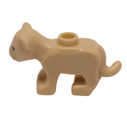 Large baby cat cub figure nougat color side view with tail and white muzzle
