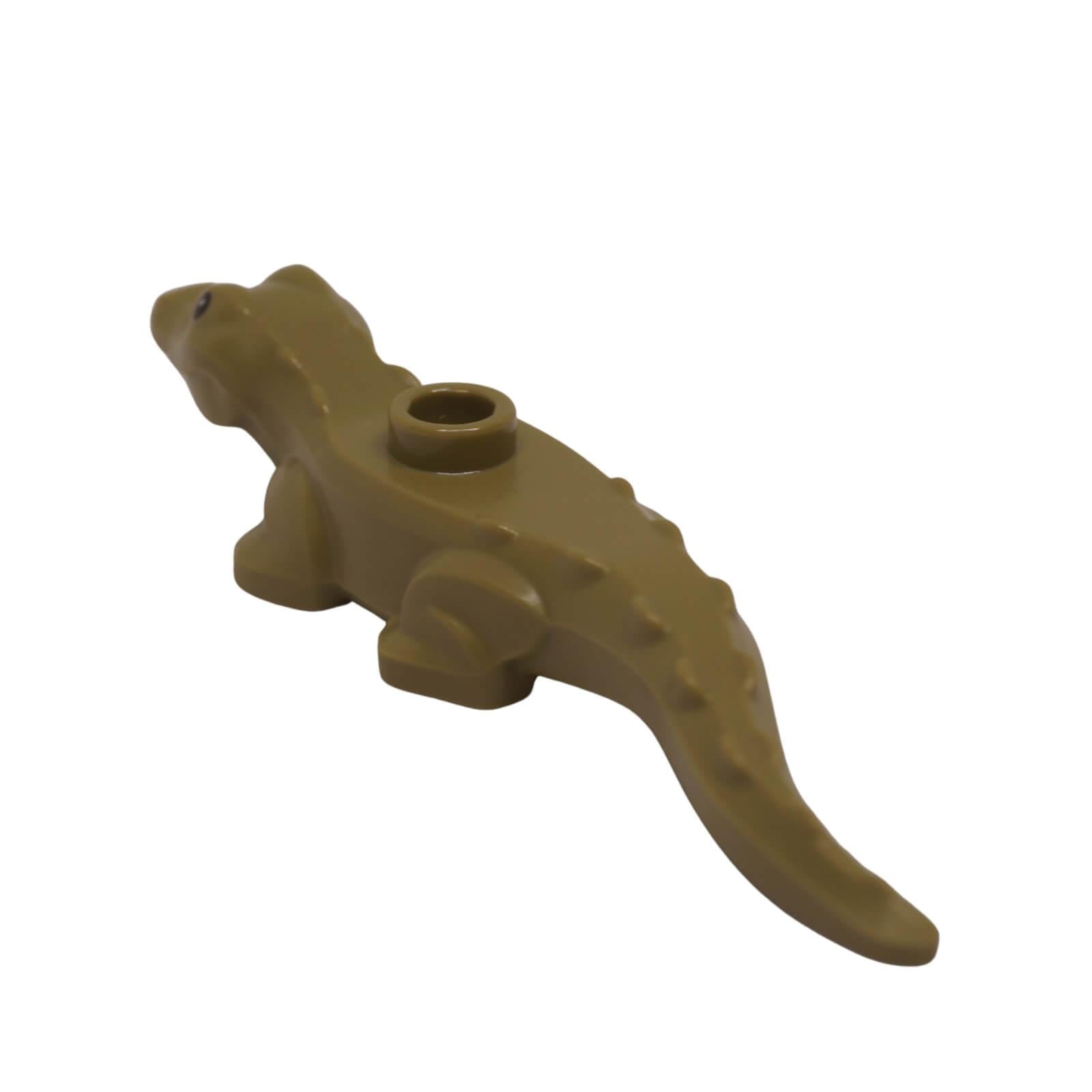 rear view of olive Green Baby Alligator Hatchling with Black Eyes Pattern (78532pb02) small LEGO® crocodile hatchling figure for jungle, river, and swamp scenes