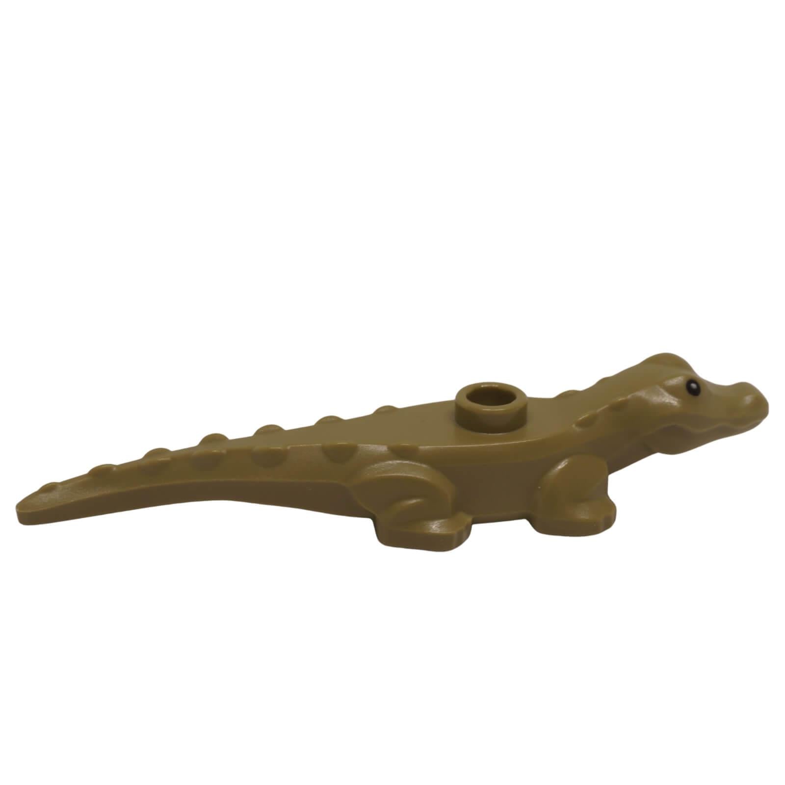 Olive Green Baby Alligator Hatchling with Black Eyes Pattern (78532pb02) small LEGO® crocodile hatchling figure for jungle, river, and swamp scenes side view