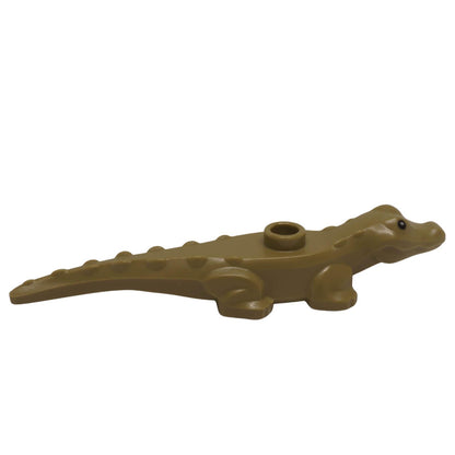 Olive Green Baby Alligator Hatchling with Black Eyes Pattern (78532pb02) small LEGO® crocodile hatchling figure for jungle, river, and swamp scenes side view