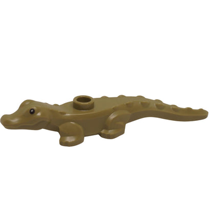 Olive Green Baby Alligator Hatchling with Black Eyes Pattern (78532pb02) small LEGO® crocodile hatchling figure for jungle, river, and swamp scenes,