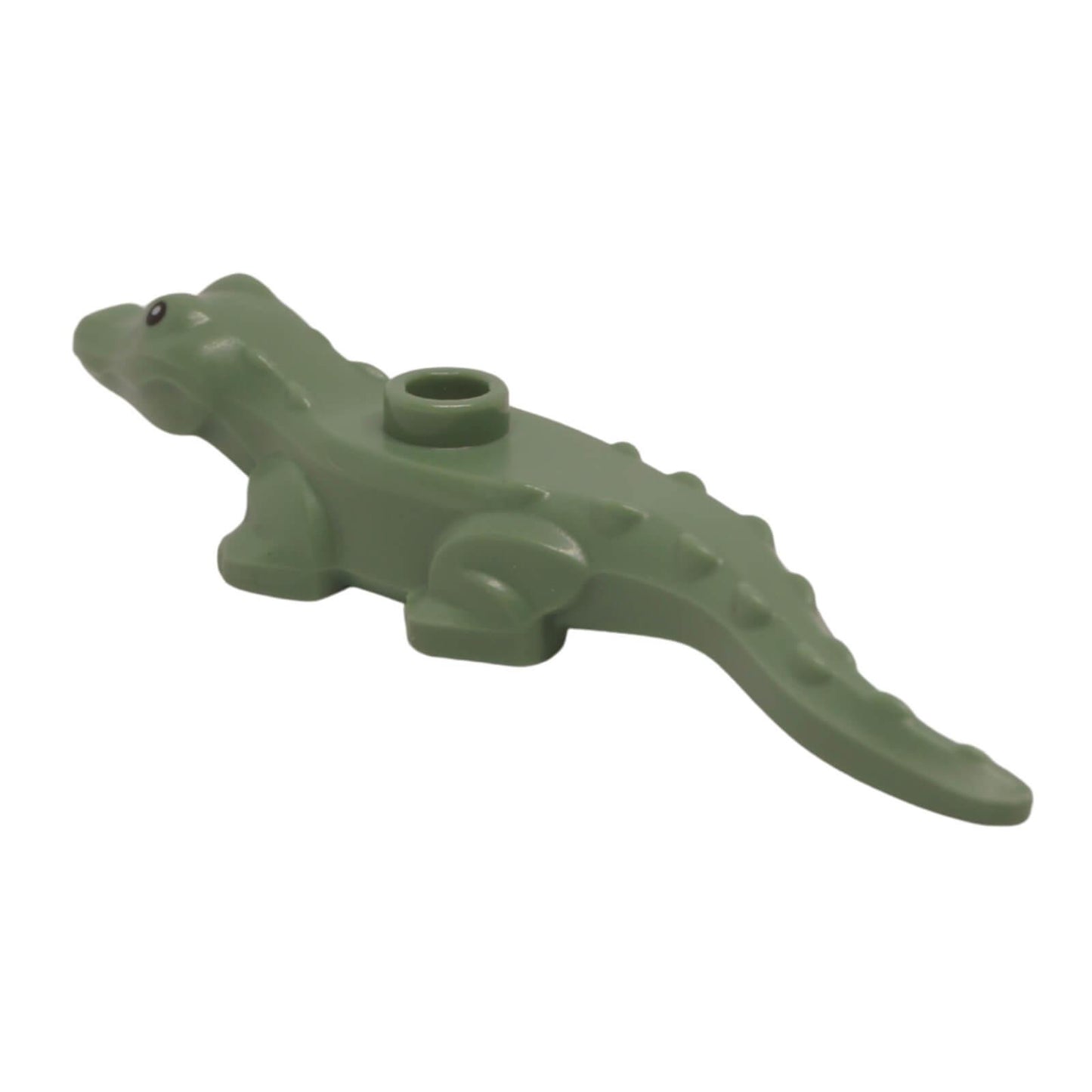 Sand Green Baby Alligator Hatchling with Black Eyes Pattern (78532pb02) small LEGO® crocodile animal figure for jungle, river, and swamp builds, rear view
