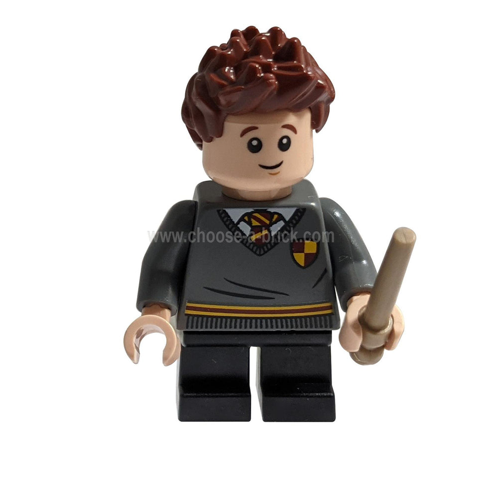 LEGO® Seamus Finnigan minifigure with scuffed dual face, Gryffindor sweater, wand – from set 76383