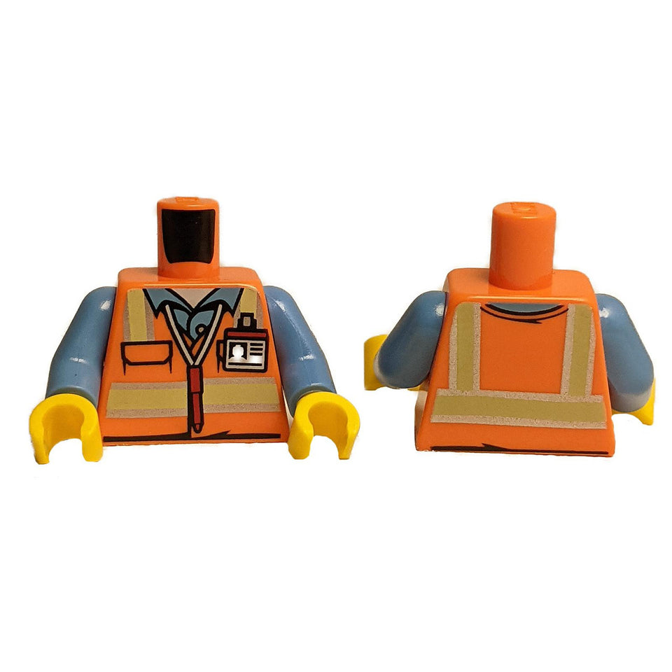 Torso con chaleco de seguridad naranja y franjas reflectantes 