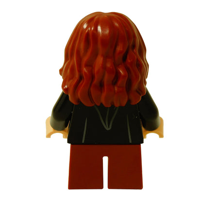 LEGO Harry Potter Hermione Granger minifigure (hp253) in her Gryffindor robe, showing  worried facial expressions. Back profile view