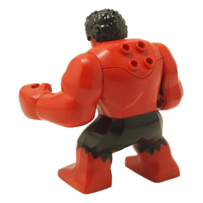 Back view of LEGO Red Hulk Big Fig showing the back printing detail and four stud connections on the back piece.
