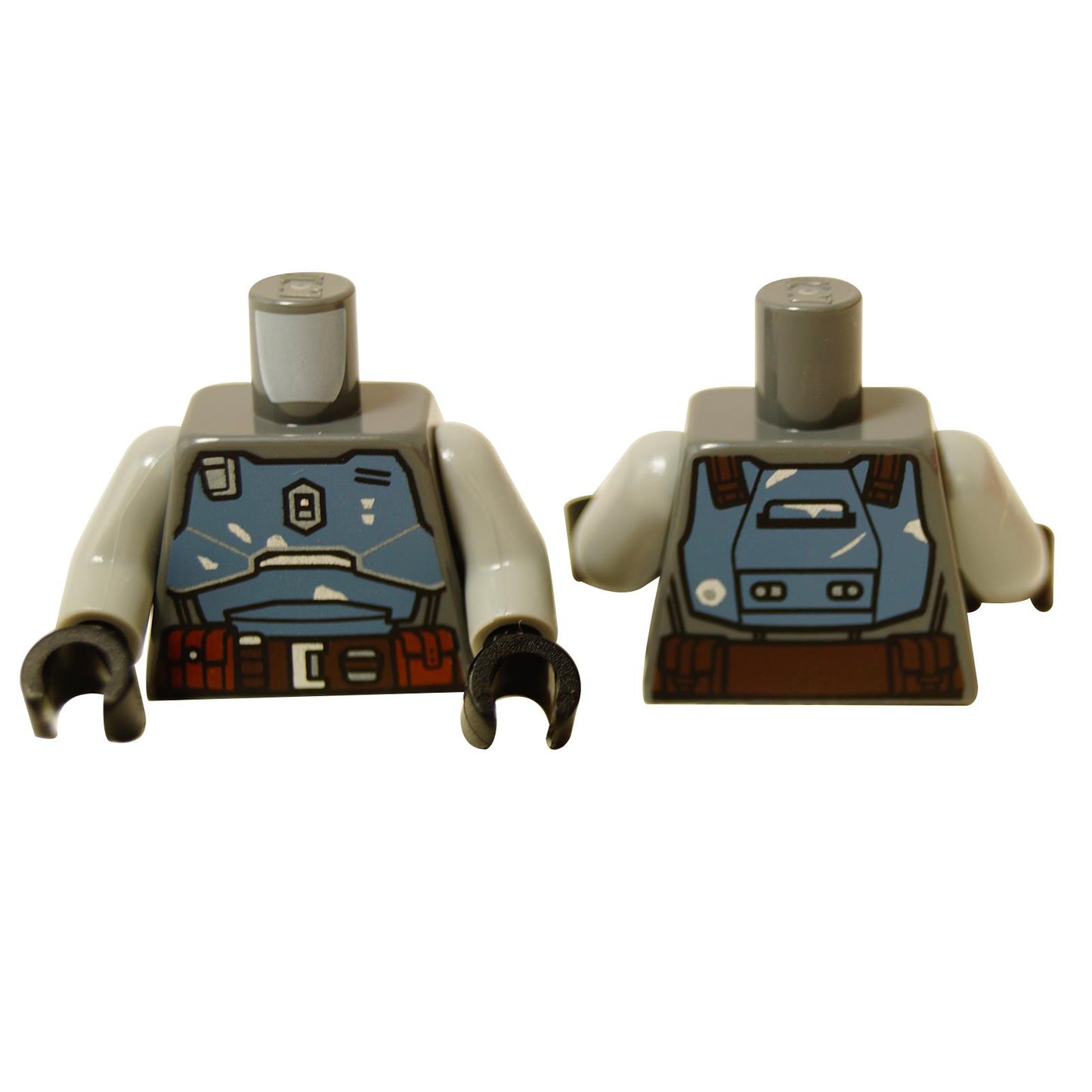 LEGO® Star Wars The Mandalorian minifigure torso with sand blue Beskar armor print, brown belt and chest plate details
