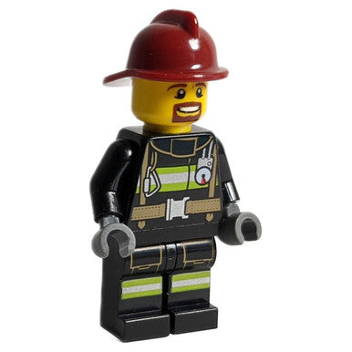 Fire - Reflective Stripes with Utility Belt, Dark Red Fire Helmet, Brown Beard
